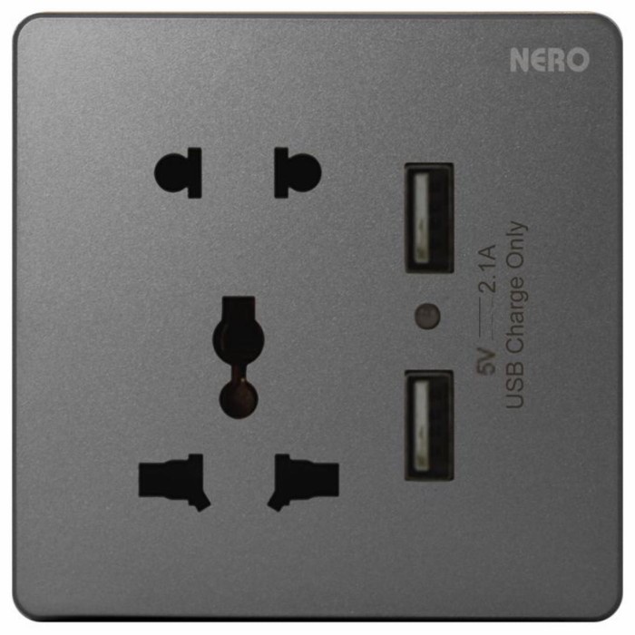 [Ori] Stopkontak Universal Usb Nero Casa X2 Grey. Stopkontak Usb Nero Casa Terbatas