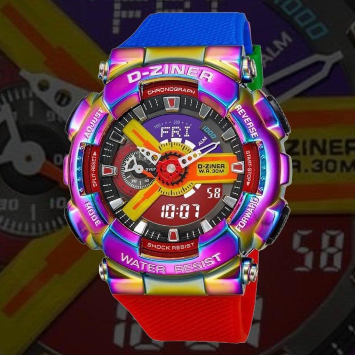 ✅New Ori Jam Tangan D Ziner 8295 Original Dual Time Rubber Red Limited