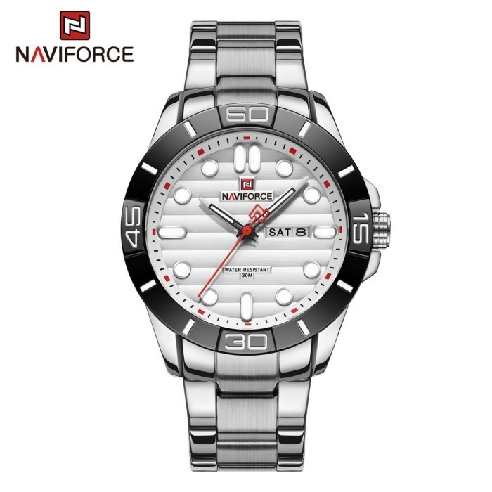 ✅New Ori Jam Tangan Naviforce 9198 Original Garansi 1 Tahun Silver White Diskon