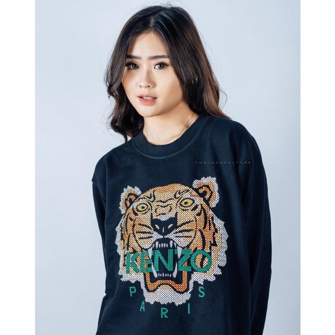 Kenzo Tiger Orange Green Embro Black Hoodie (Size L) / Jaket Original