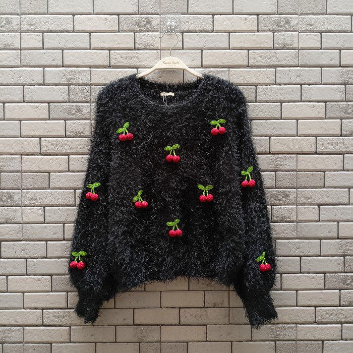 [COD] Cherry Fur Knitwear Rajut Sweater Rework Femme Fiante Berkualitas