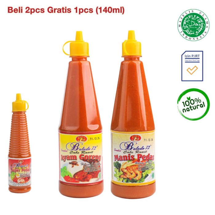 

Sambal Ayam Goreng + Manis Pedas 300 Ml + Super Pedas 140 Ml Balado 72