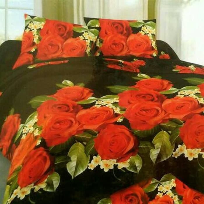 ✅Ori Seprai/Seprei/Sprei/Sprai Katun Jepang Bunga Mawar Merah Hitam 80X200 Terbaru