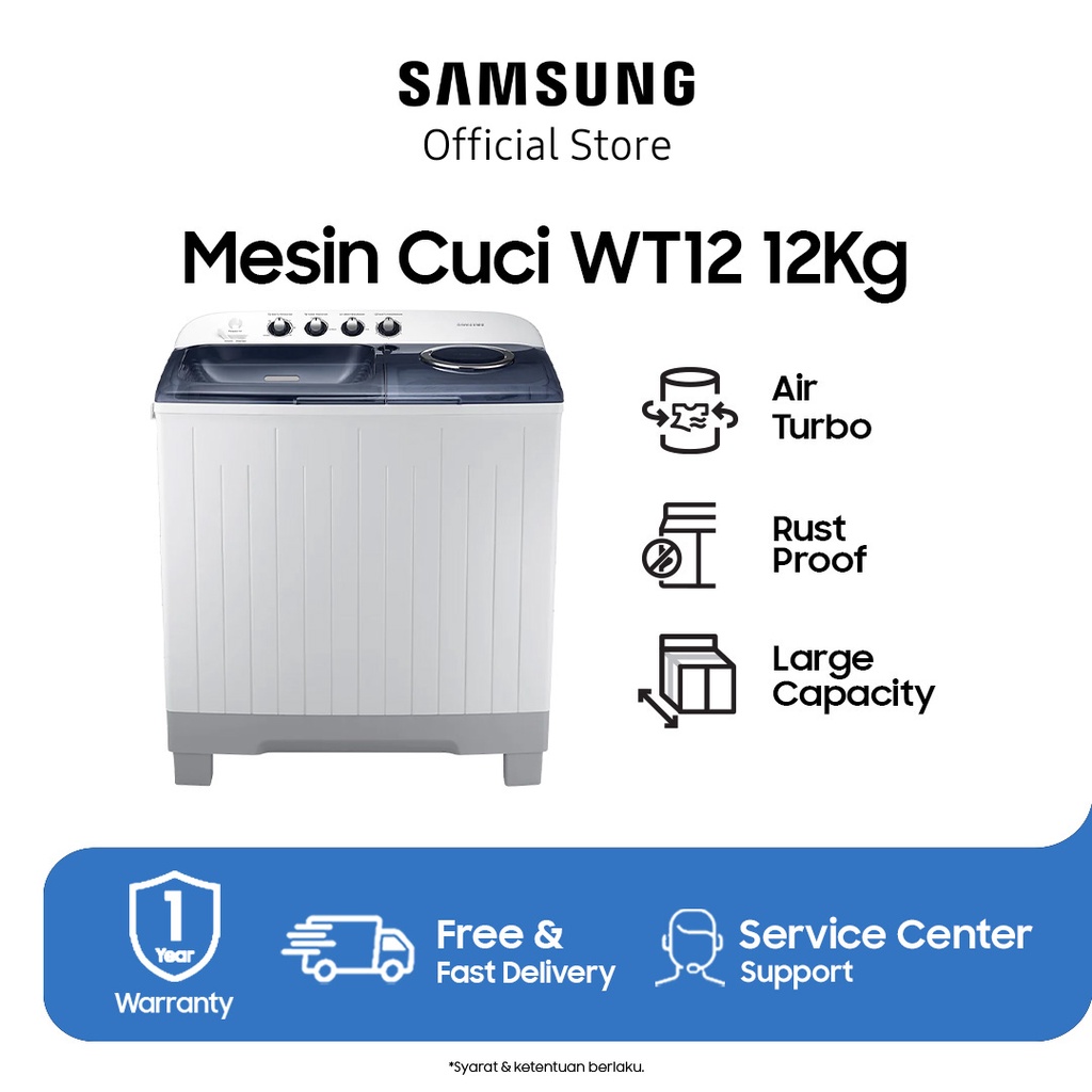 Samsung WT12J4200MB/SE Mesin Cuci 2 Tabung / Twin Tub (12 Kg) Light Grey