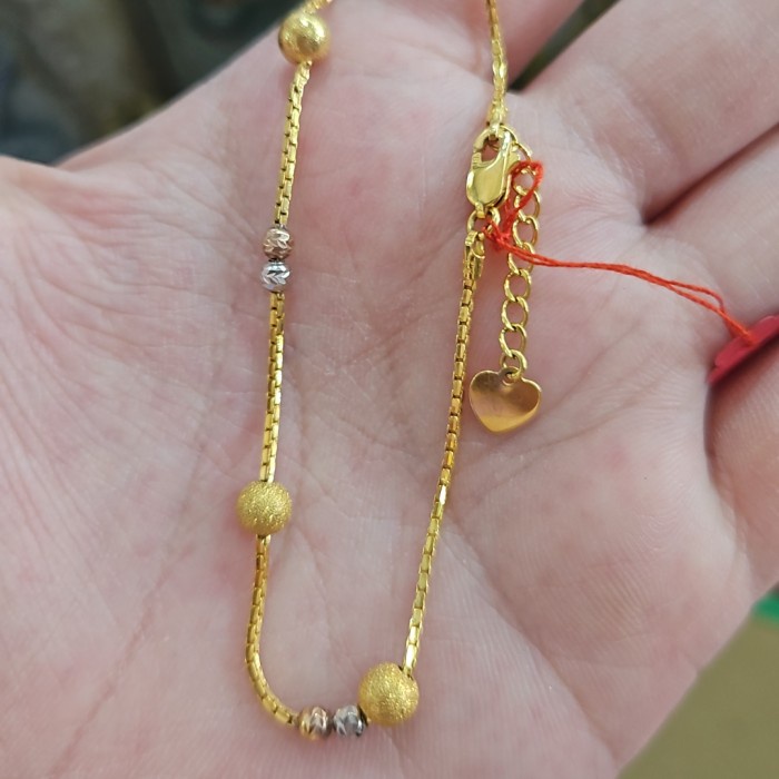 ✨Sale Gelang Rantai Pentol Kombinasi Rosegold Rose Gold Putih Emas Asli 375 Limited