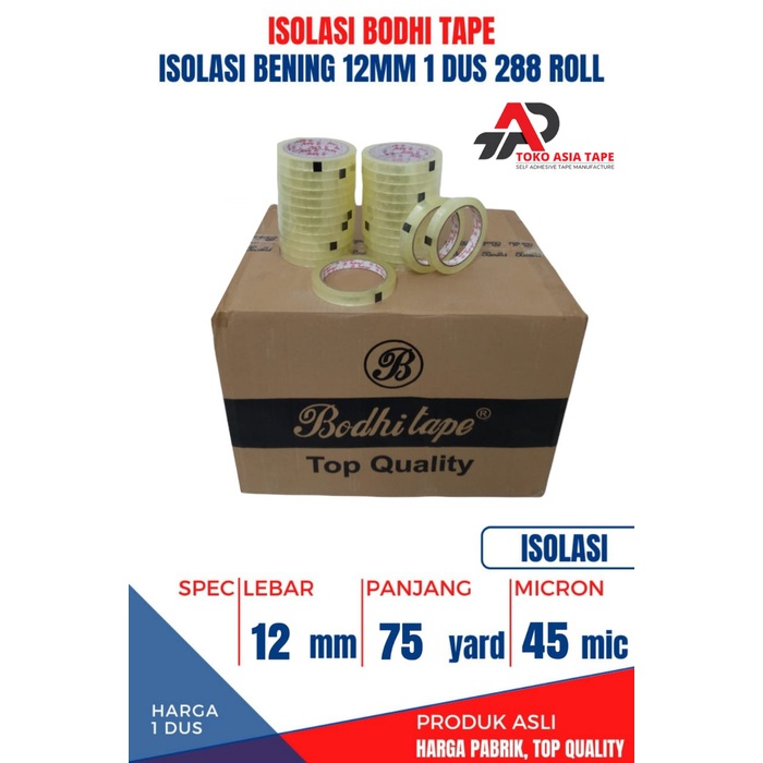 

✨Ready Isolasi / Selotip Bening Bodhi Tape Ukuran 12Mm X 75Yard 1 Dus Murah Terbatas