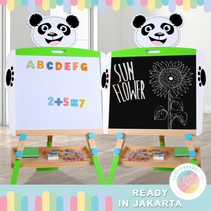 

✨Sale Papan Tulis Magnet Anak Berdiri Panda 2In1 Kids White Black Board Diskon