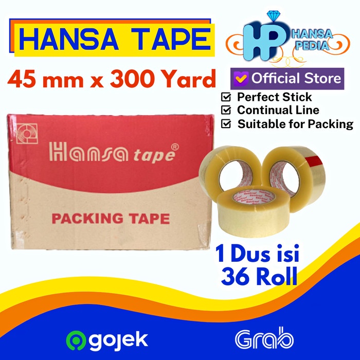 

✨Sale New Lakban Bening 2 Inch 300 Yard Hansa Tape 1 Dus Isi 36 Roll Diskon