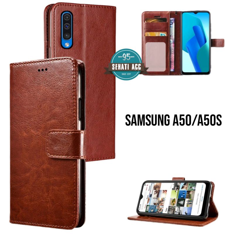 SAMSUNG A50 / A50s Casing dompet flip cover leather case kulit premium