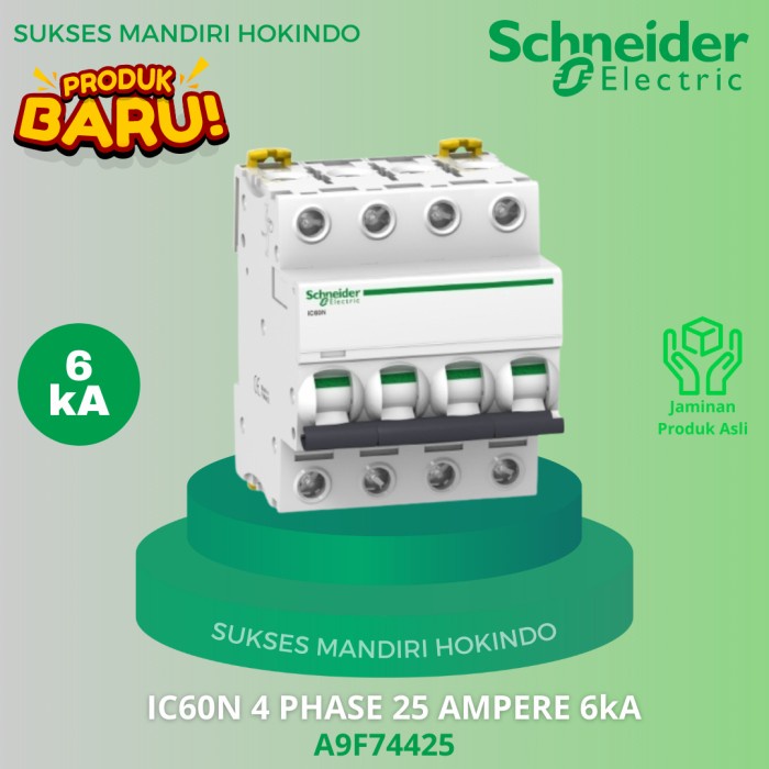 ✨Ori Mcb 4P 25A 4 Phase 25 Ampere Original Sni Schneider Ic60N 4Pas 25Amper Berkualitas