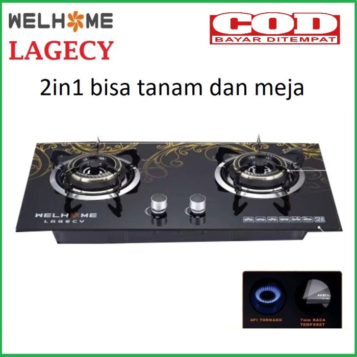 ✨New Ori Kompor Gas Kaca Welhome Lagecy Kompor Tanam 2 Tungku Kompor 2Ind1 New Terbaru