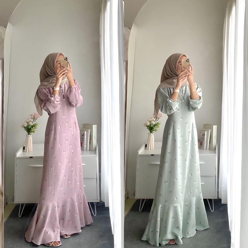 Naima Korean Dress By Wafacloth.Id Korean Dress Hijab Kancing Aktif & Tali Belakang