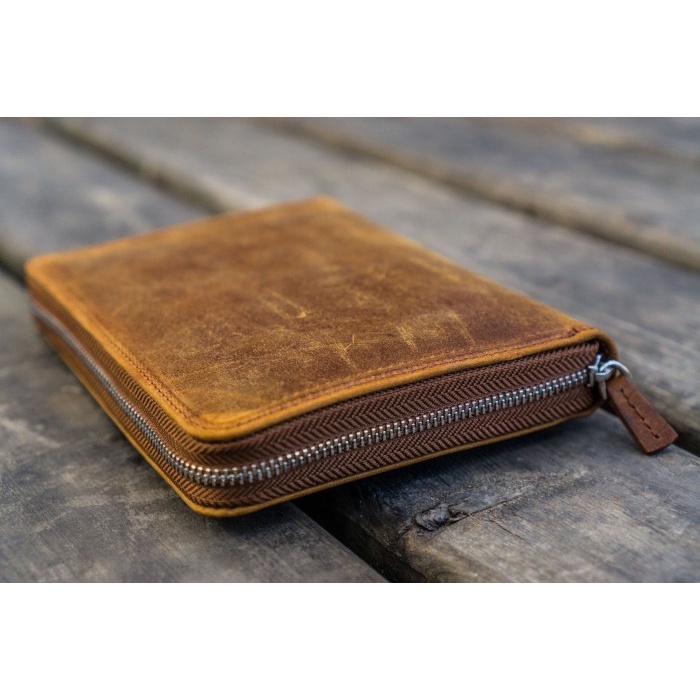Galen Leather Leather Zippered 5 Slots Pen Case