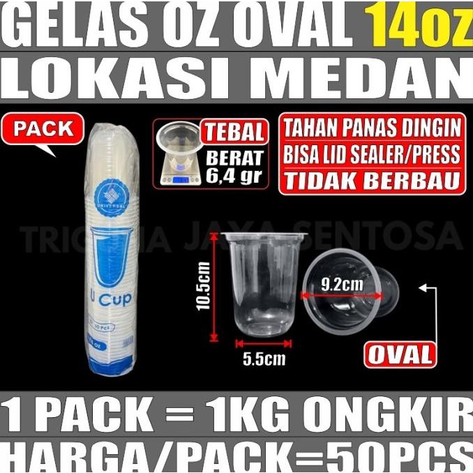 ___] Gelas oz Oval 14oz Bening Cup Plastik Bulat Round Per Pack Murah Medan
