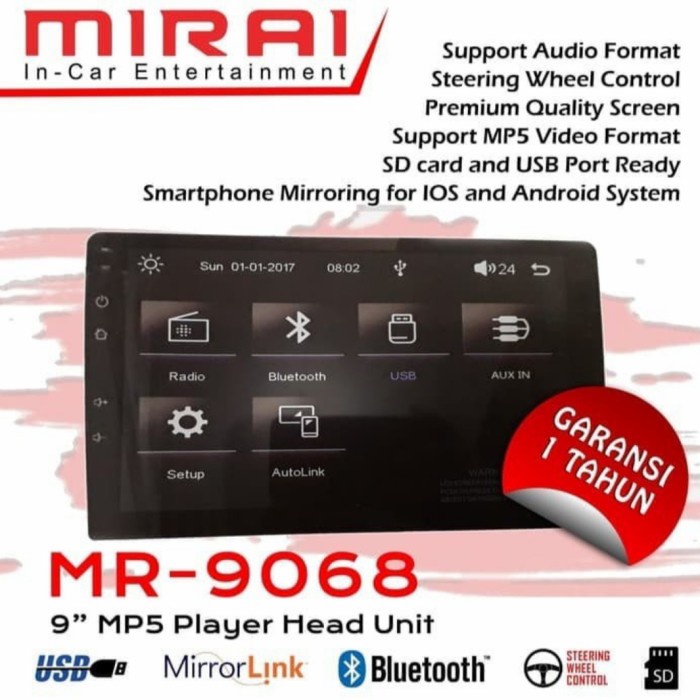 ✅Ori Headunit Mp5 Mirai Mr-9068 / Mp5 Mirai 9068 Terbatas