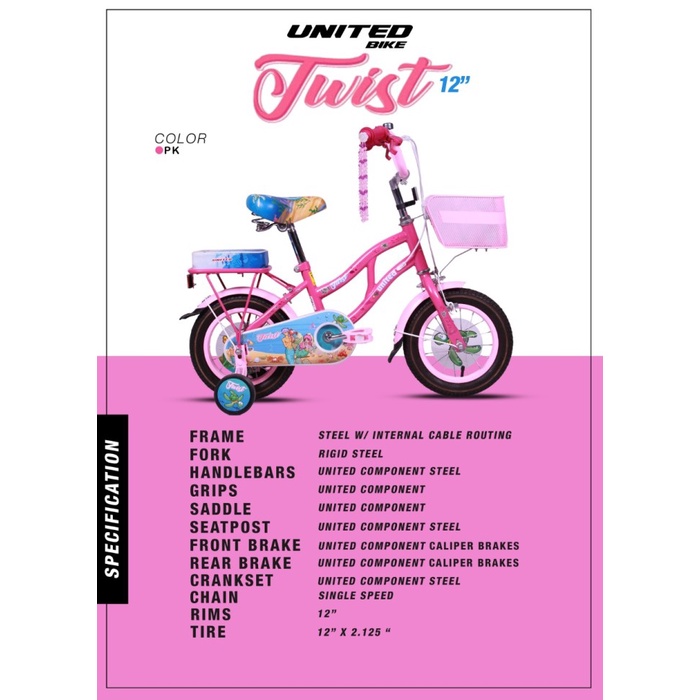 ✨Original Sepeda Anak Cewek Ctb United Kids Twist 12 Inch Boncengan Garansi Sni Limited