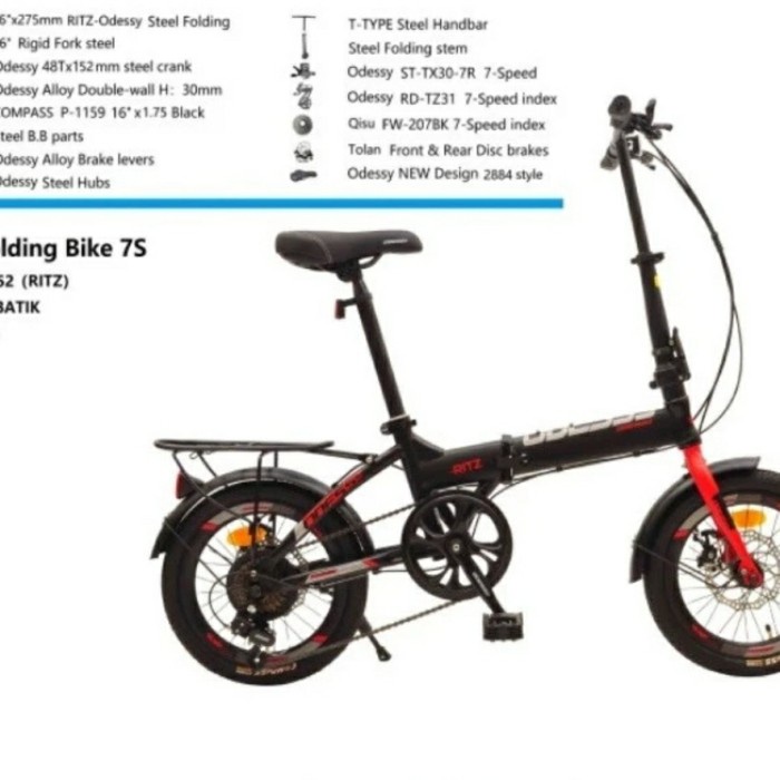 ✨Original Sepeda Lipat 16 Inch Odessy 20 52 Ritz Shimano 7 Speed Original Terbaru