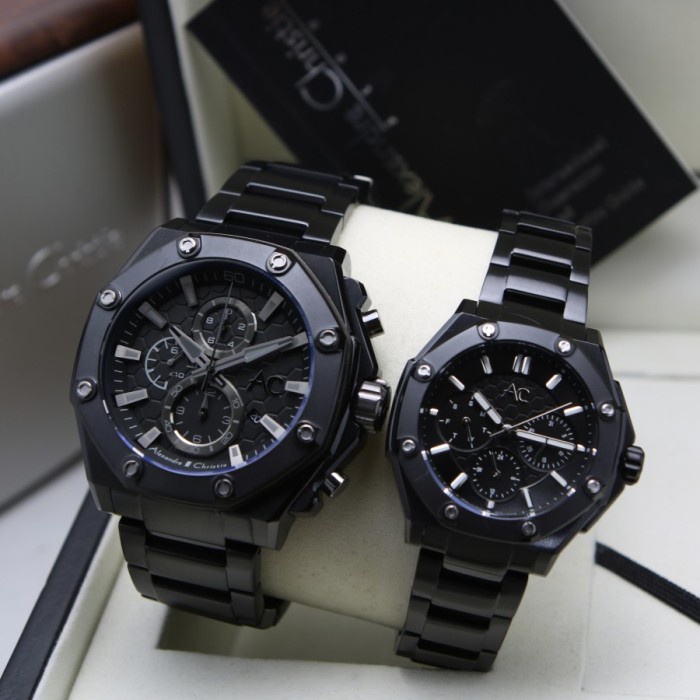 ✨Termurah Jam Tangan Couple Alexandre Christie Ac 9601 Ac9601 Full Black Terbatas