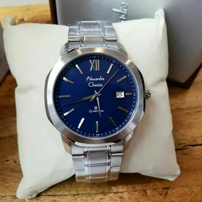 ✨Ready Jam Tangan Pria Alexandre Christie Ac8619 Original Silver Dial Blue Terbatas