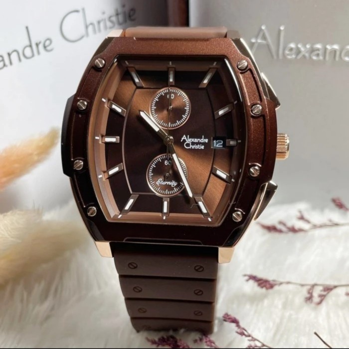 ✨Ready Alexandre Christie Ac6628 Ac 6628 Brown Rosegold Jam Tangan Pria Berkualitas
