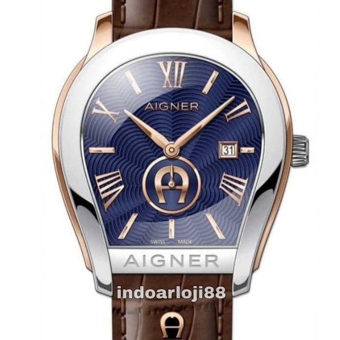 ✨Ready Sale Aigner A131104 Milano Blue Dial Brown Leather Men'S Watch Terbaru