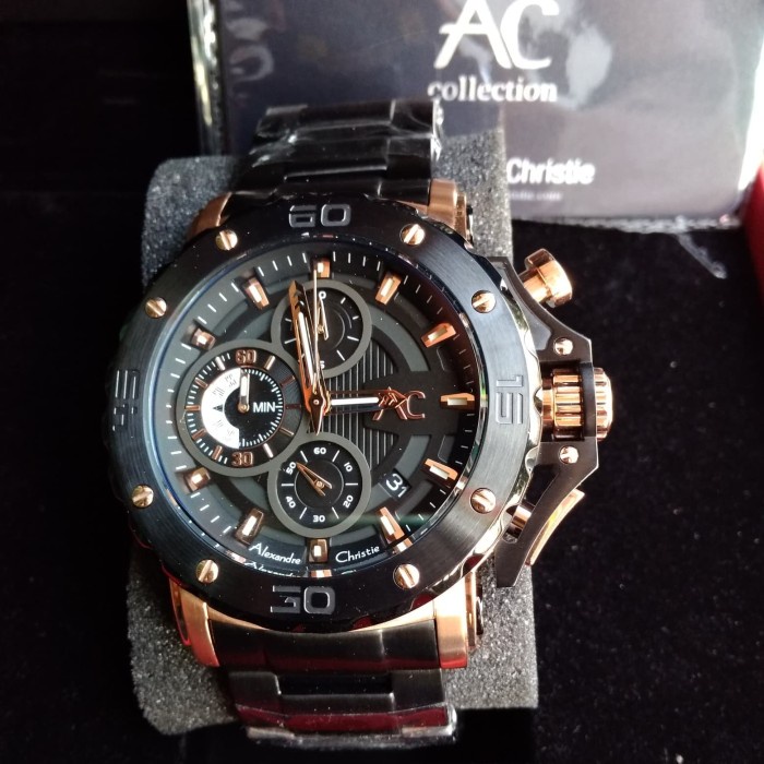 ✨Ready Jam Tangan Pria Alexander Christie Ac 9205 Mc Black Rosgold Terbatas