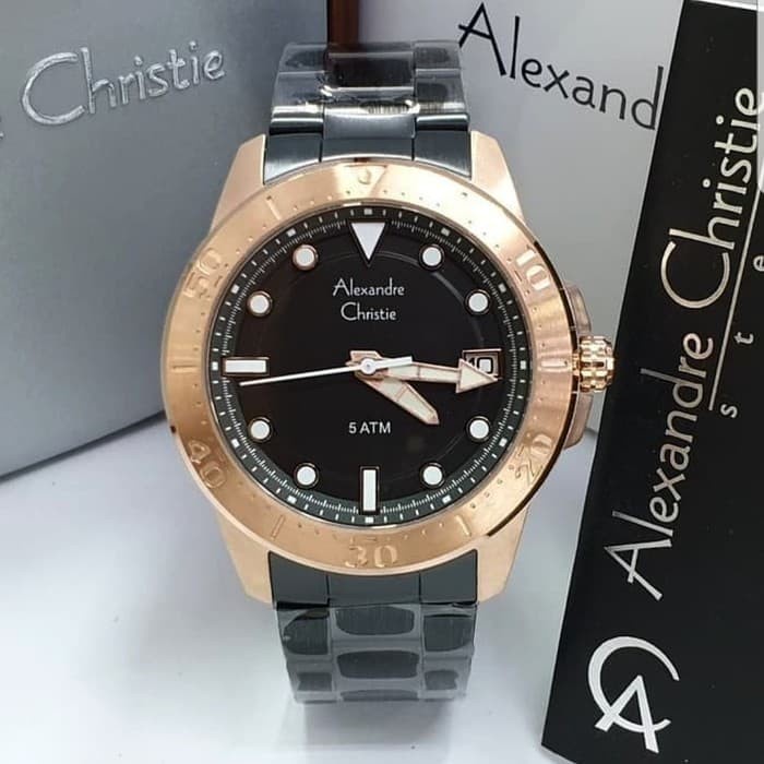 ✨Ready Alexandre Christie Ac6517 Ac 6517 Black Rosegold Jam Pria Diskon