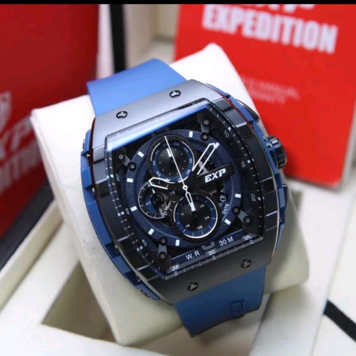 ✨Ready Expedition E6782 E 6782 Black Blue Rubber Band Original Jam Pria Terbaru
