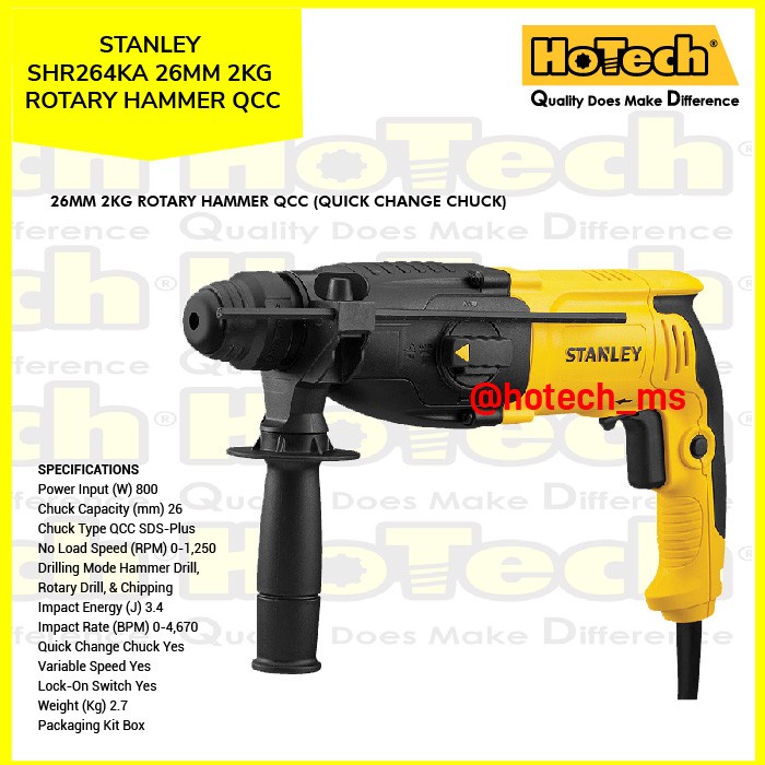 [Original] Stanley Shr264Ka 26Mm 2Kg Rotary Hammer Quick Chuck  Mesin Hammer Terbatas