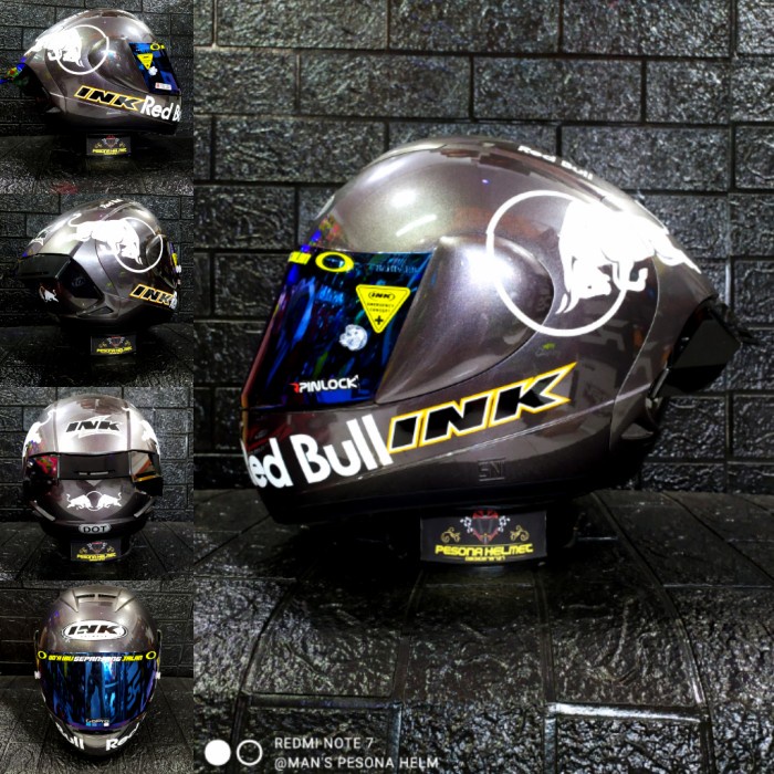 ✨Termurah Helm Ink Cl Max Solid GunmetalStiker Red Bull/Paket Ganteng Diskon