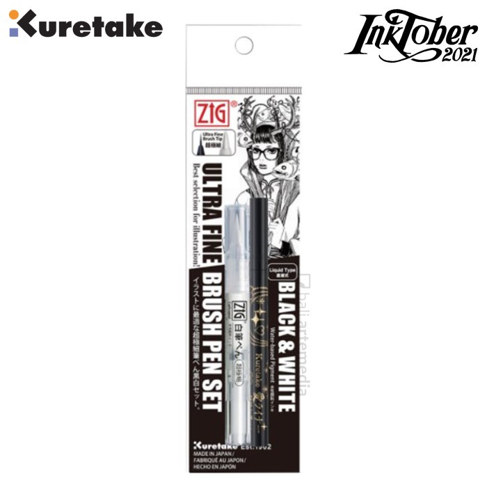

Gaya Kuretake Zig Black & White Ultra Fine Brush Pen Set (Iktb-21/2V)