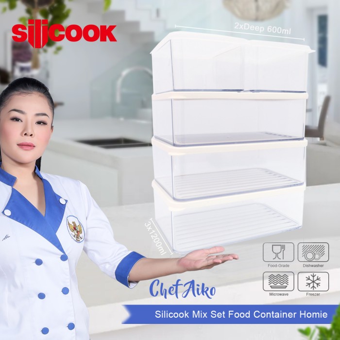 Promo Silicook Mix Set Food Container Homie (3X1200Ml + 2Xdeep 600Ml)