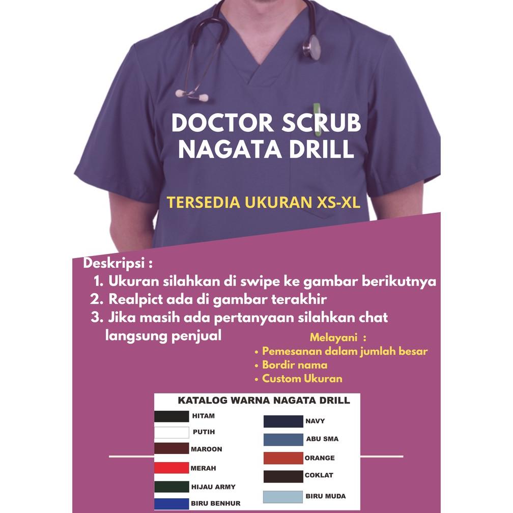 Terlaris Baju Jaga Medis Doctor Scrub Baju OKA Perawat Bahan Nagata Drill Lengan Pendek (XS-XL)