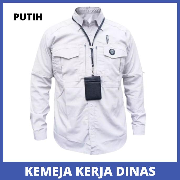 Kemeja PDH Putih Lengan Panjang Seragam Kerja Dinas Lapangan Custom