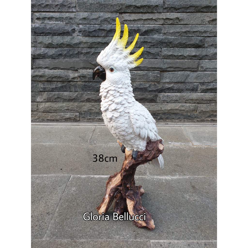 Patung Pajangan Burung Kakatua Putih Niatur Kolam Taman