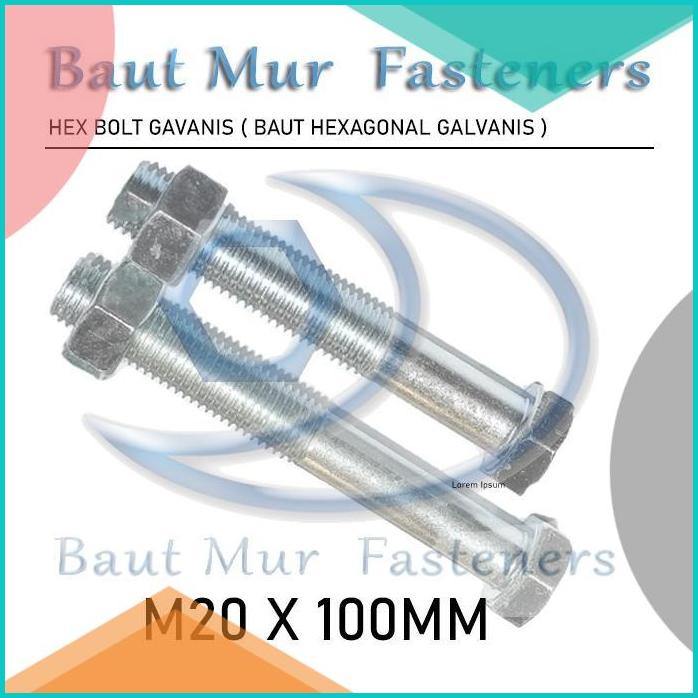 baut mur m20 x 100 / bmp m20 x 100 galvanis / bmp m20 x 100mm 16novz3