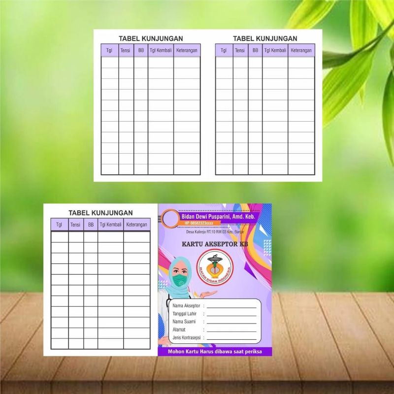 

Kartu KB/Kartu Akseptor KB Model Lipat Custom Nama Bidan/Klinik