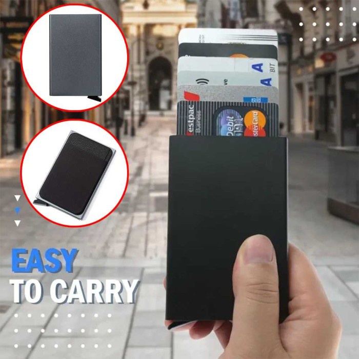 

Dompet Kartu ATM KTP SIM E- toll Pop Up Otomatis Aluminium Anti RFID