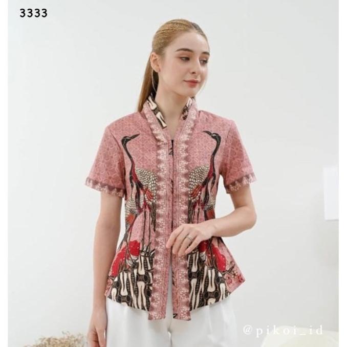 Baju Batik Wanita Merah Putih Lengan Pendek / Atasan Kebaya Modern Pengiriman Cepat