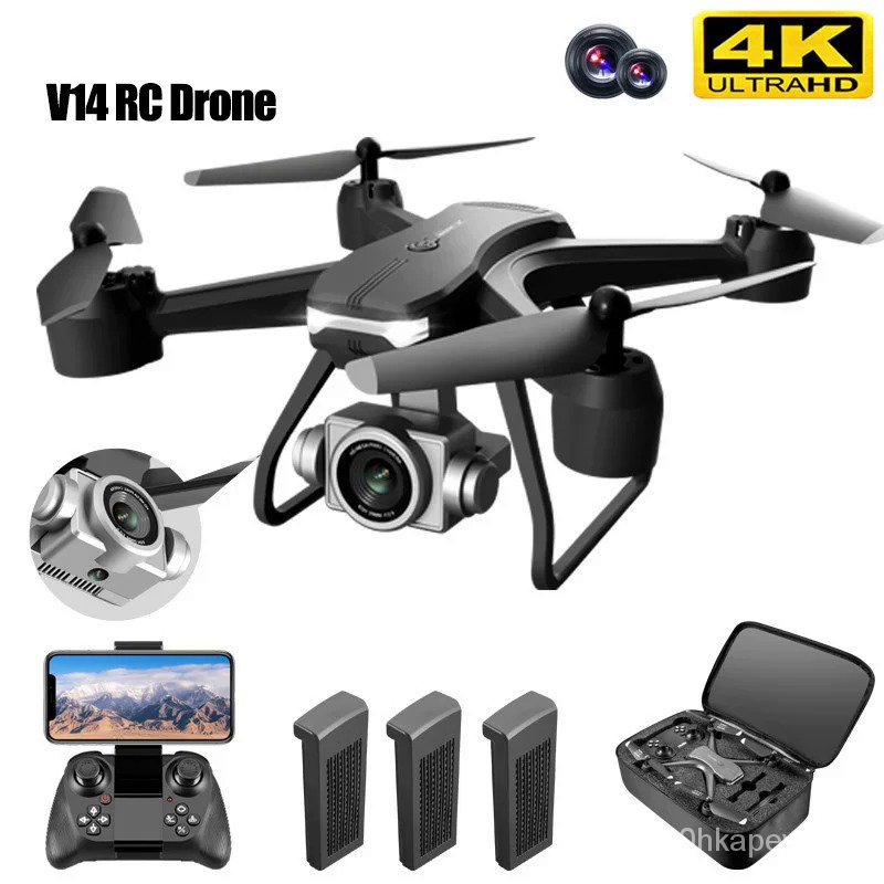 Drone Mini RC V14 Kamera Ganda 4K HD, Mainan Helikopter Remote Control Kendali Jarak Jauh Wi-fi FPV 