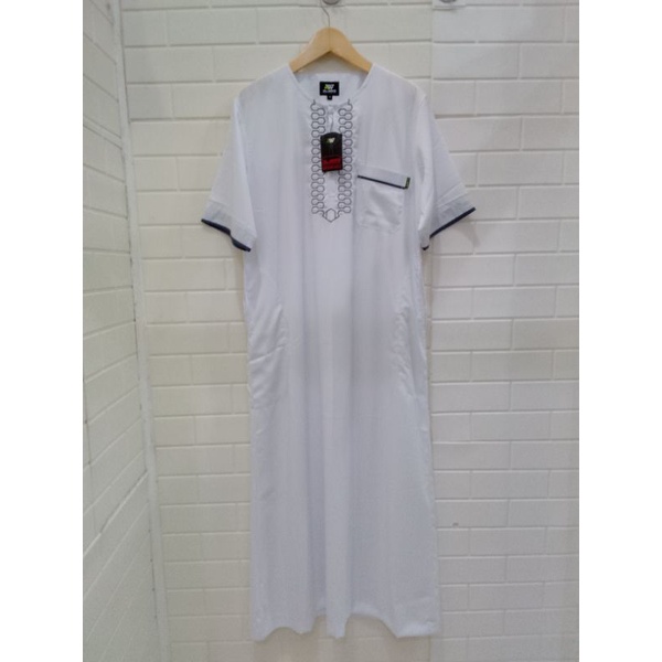 Jubah Gamis Pria Al-Wafa Medium Gold Warna Putih Polos Motif Salur Lengan Pendek