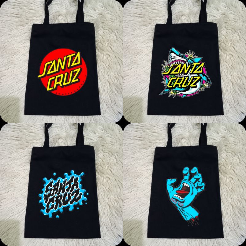 Totebag Hitam Santa Cruz 100% Kanvas Premium / Tas Jinjing Distro Santa Cruz / Tas Belanja Motif Dis