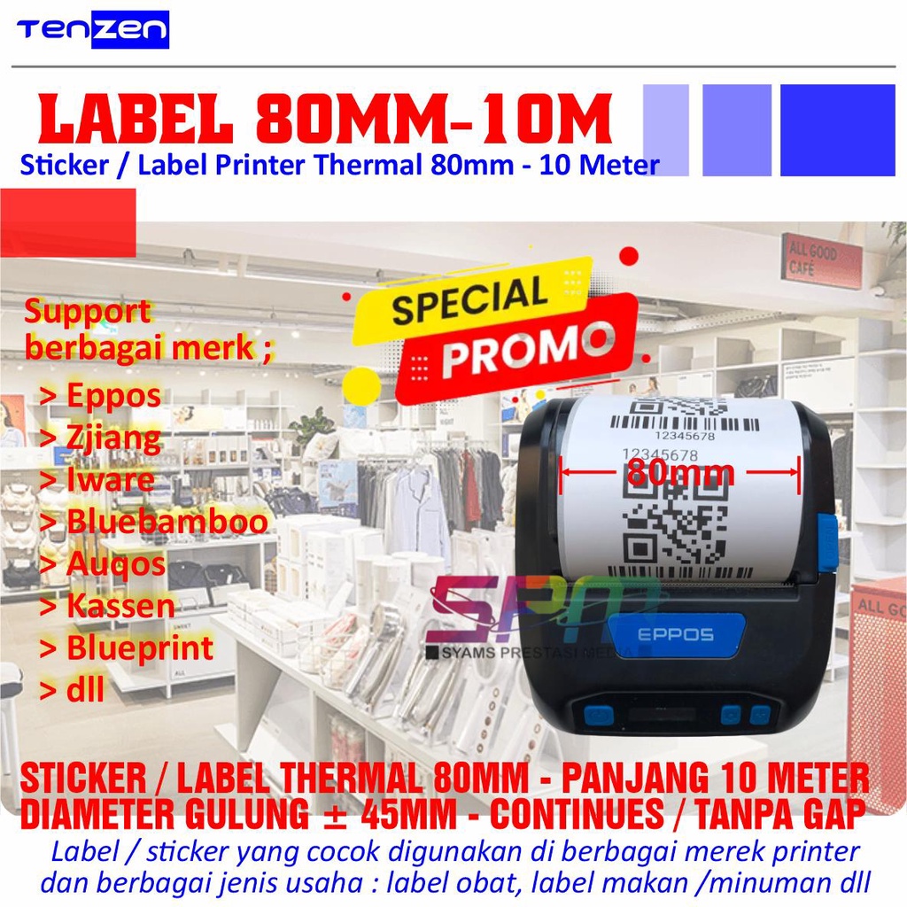 

Sticker Label Thermal 80Mm X 45Mm 10 Meter Continues / Tanpa Gap Fww76