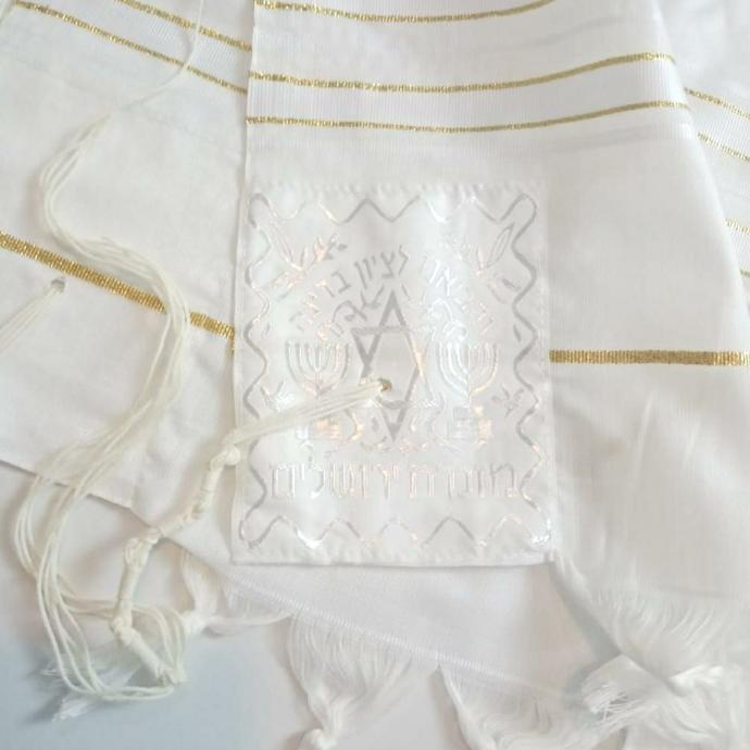 New Sale Selendang Doa White-Gold Acrylic Tallit Gadol Kosher By Israel Limited Edition