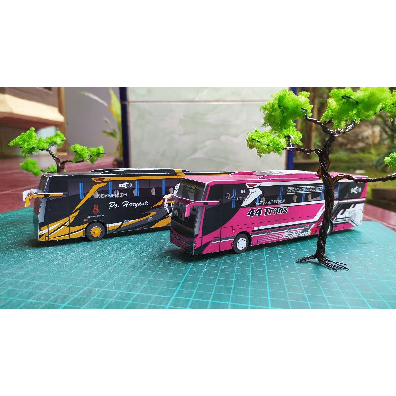 papercraft bus DIY, 44 TRANS (hijau)