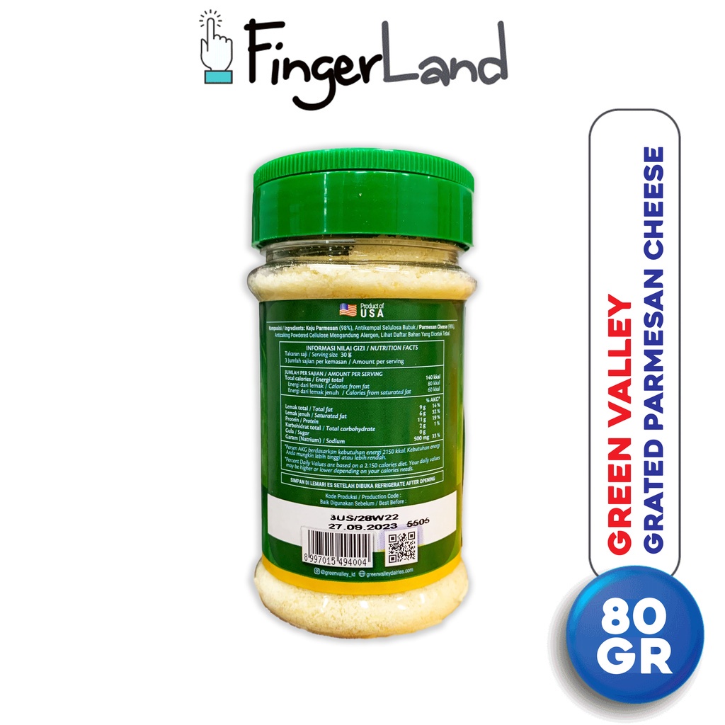 

Green Valley Grated Parmesan Cheese 80 Gram Keju Parmesan Parut