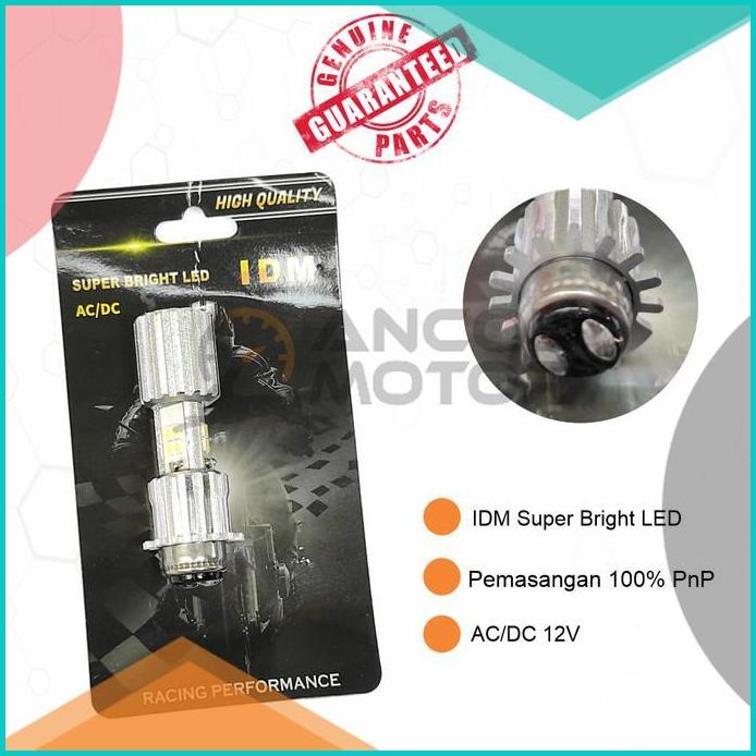 IDM Lampu LED H6 AC DC Headlamp Bohlam Depan Motor Hi Low 12w Putih 16