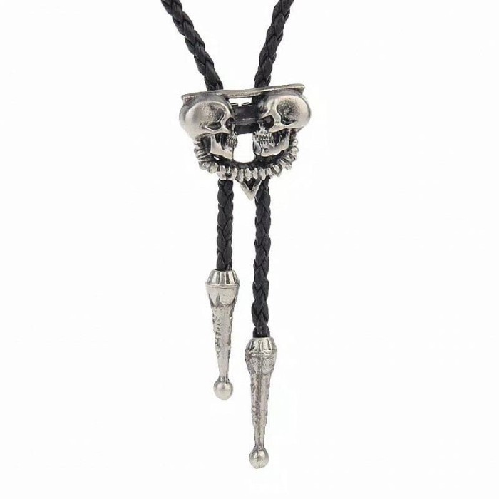 Ven Dasi Bolo Tie Twin Skull Silver Bolo Tie