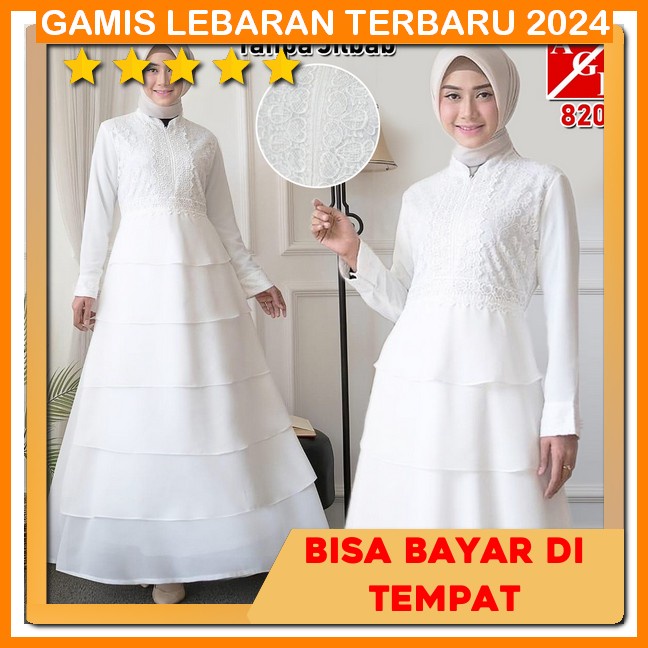 Gamus Syari Kekinian Set Jilbab Gamisputih Idul Fitri Gemis Murah Gamis Putih Dewasa Premium Gamissy