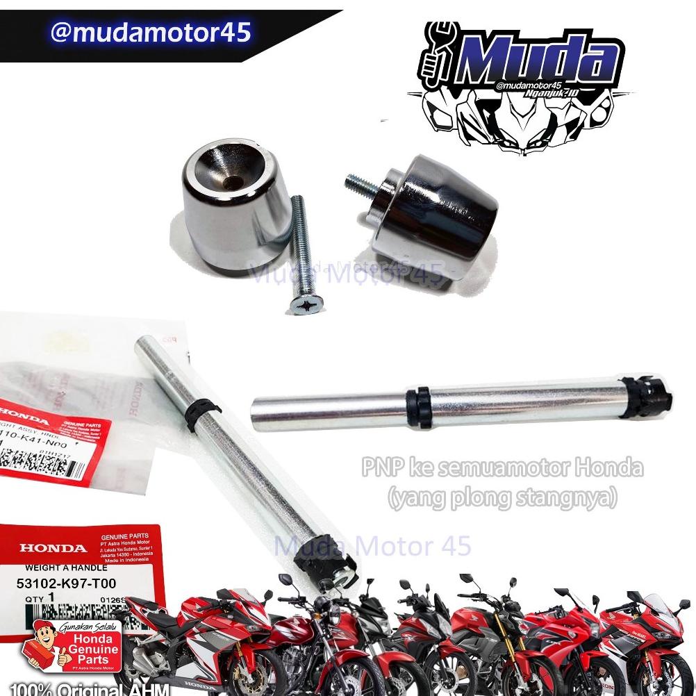 PREMIUM JALU STANG KROM CHROME SET PEREDAM BALANCER MUR KARET BESI DALAM STIR 53110-K41-N00 WEIGHT H